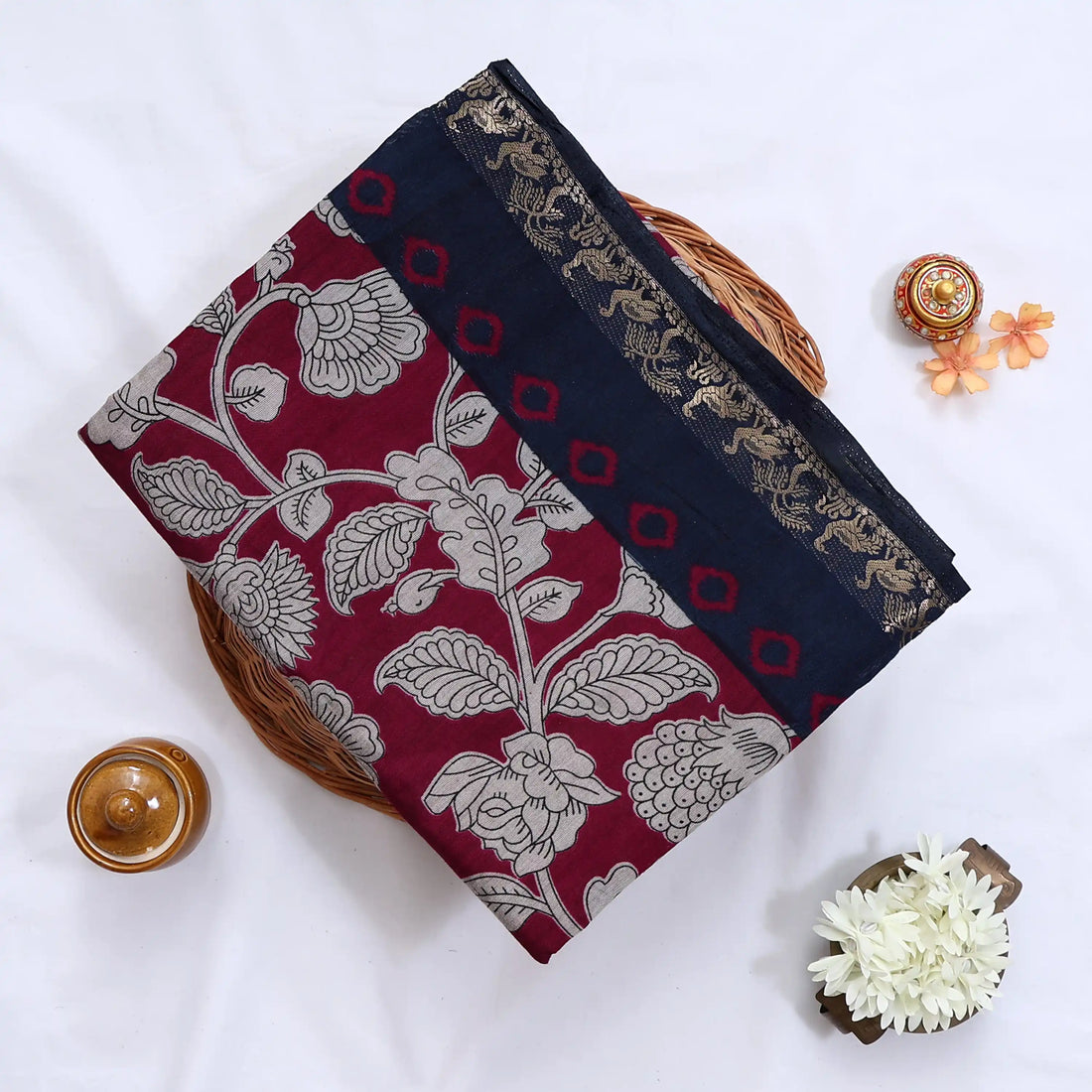 Pink Semi Chanderi Sarees for Women | Temple Visits & Summer Events Collection | Jeyachandran - Full View
