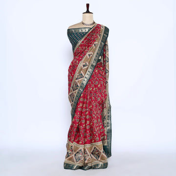 Pink Semi Chanderi Sarees for Women | Temple Visits & Summer Events Collection | Jeyachandran - Full View
