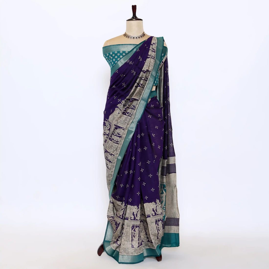 Purple Semi Chanderi Sarees for Women | Temple Visits & Summer Events Collection | Jeyachandran - Full View