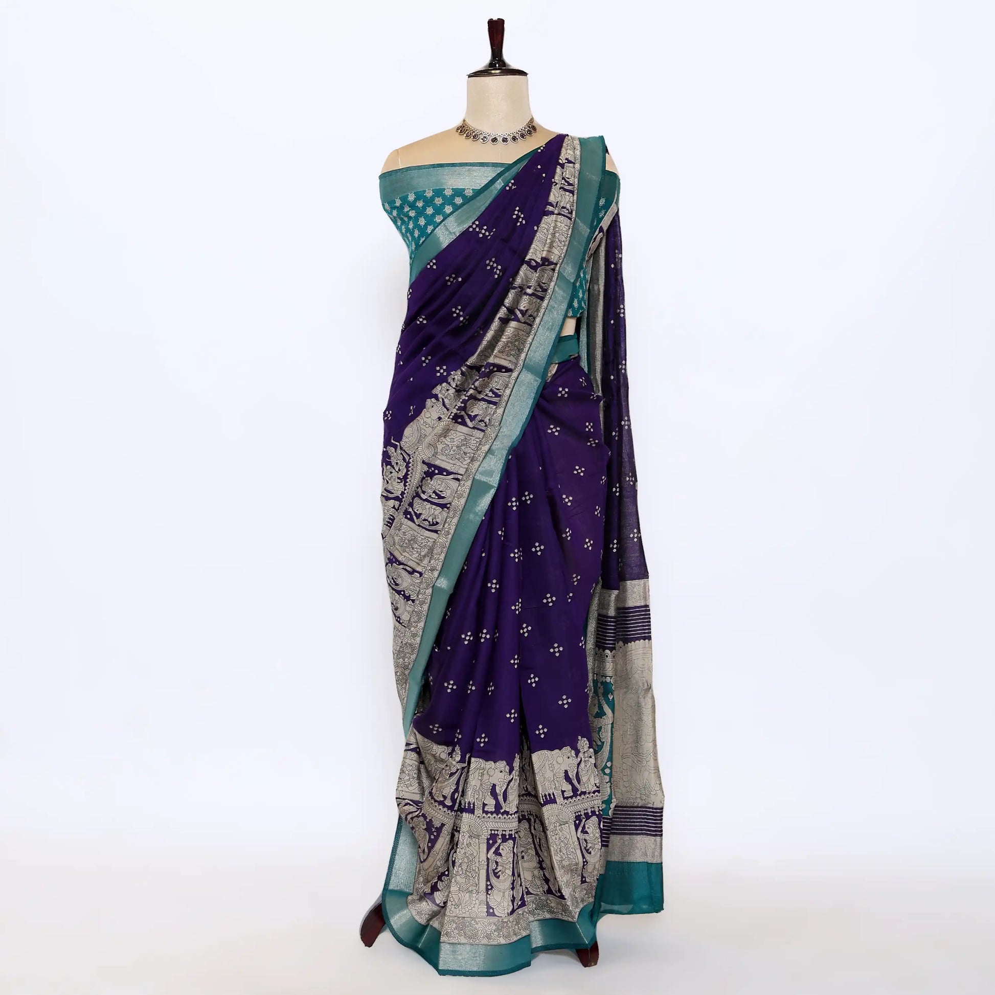 Purple Semi Chanderi Sarees for Women | Temple Visits & Summer Events Collection | Jeyachandran - Full View
