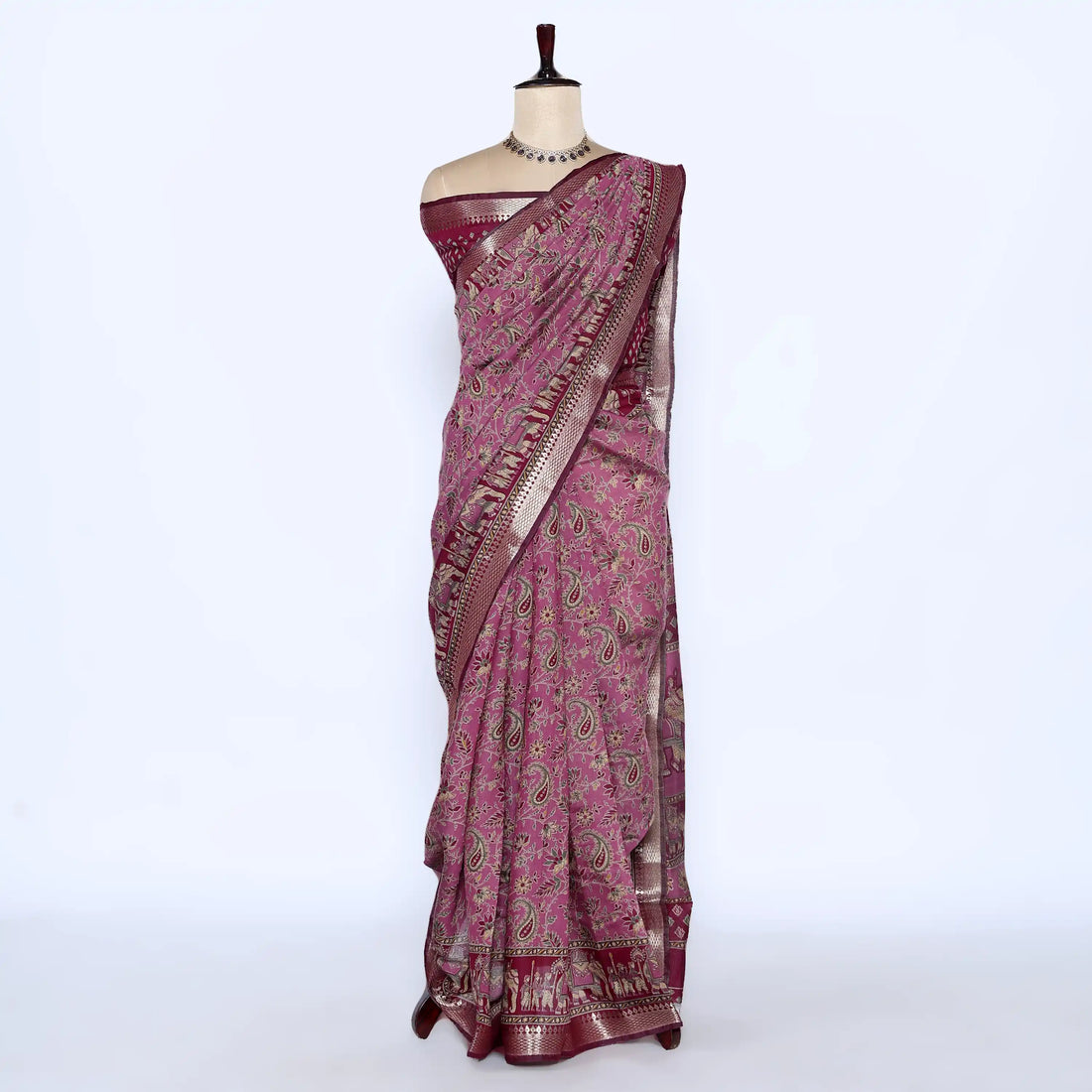 Purple Semi Chanderi Sarees for Women | Temple Visits & Summer Events Collection | Jeyachandran - Full View
