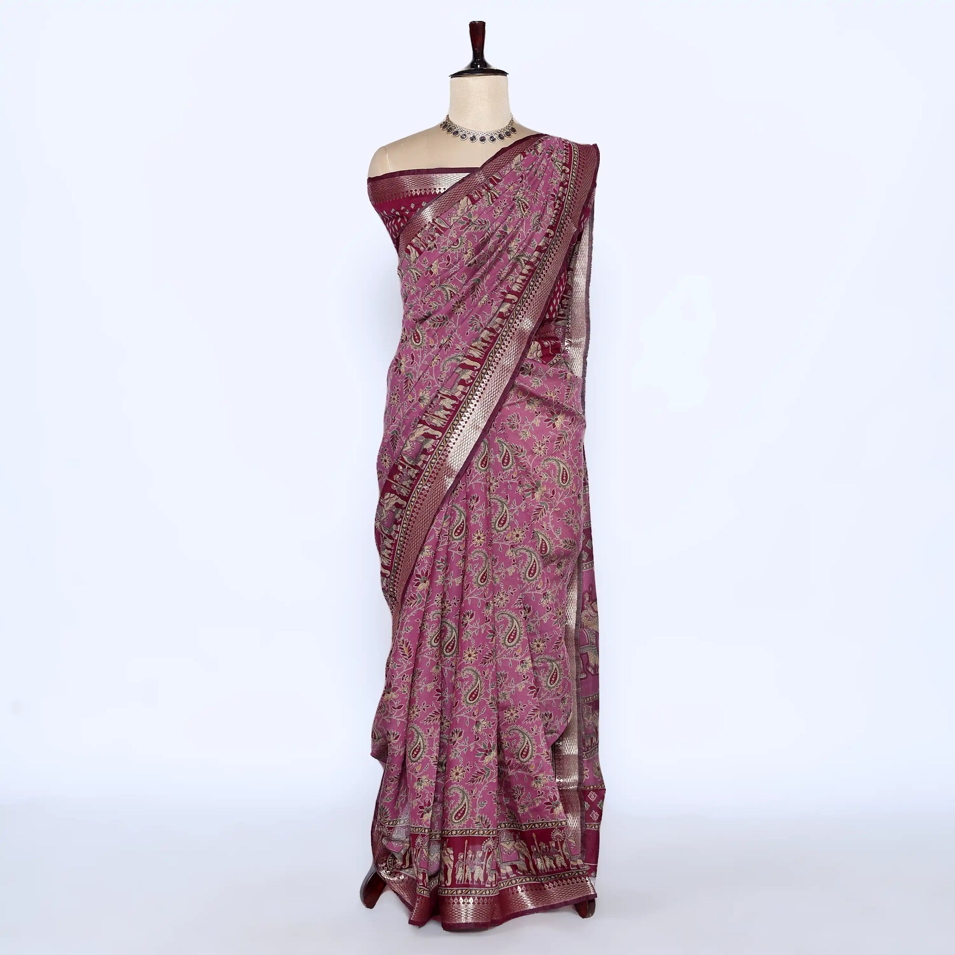 Purple Semi Chanderi Sarees for Women | Temple Visits & Summer Events Collection | Jeyachandran - Full View
