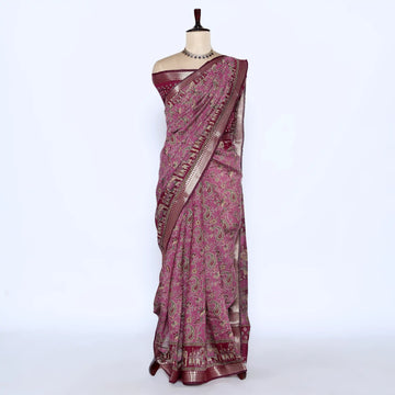 Purple Semi Chanderi Sarees for Women | Temple Visits & Summer Events Collection | Jeyachandran - Full View
