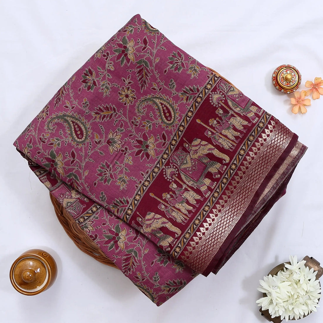 Purple Semi Chanderi Sarees for Women | Temple Visits & Summer Events Collection | Jeyachandran - Full View
