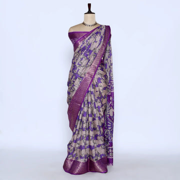 Purple Semi Chanderi Sarees for Women | Temple Visits & Summer Events Collection | Jeyachandran - Full View
