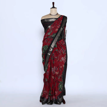 Red Semi Chanderi Sarees for Women | Temple Visits & Summer Events Collection | Jeyachandran - Full View
