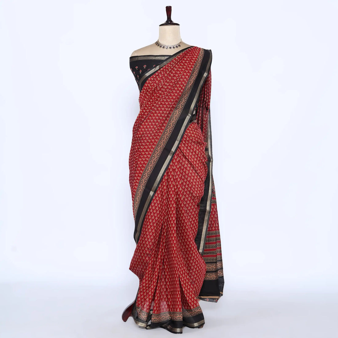 Red Semi Chanderi Sarees for Women | Temple Visits & Summer Events Collection | Jeyachandran - Full View
