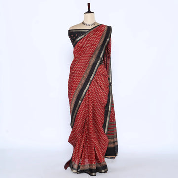 Red Semi Chanderi Sarees for Women | Temple Visits & Summer Events Collection | Jeyachandran - Full View
