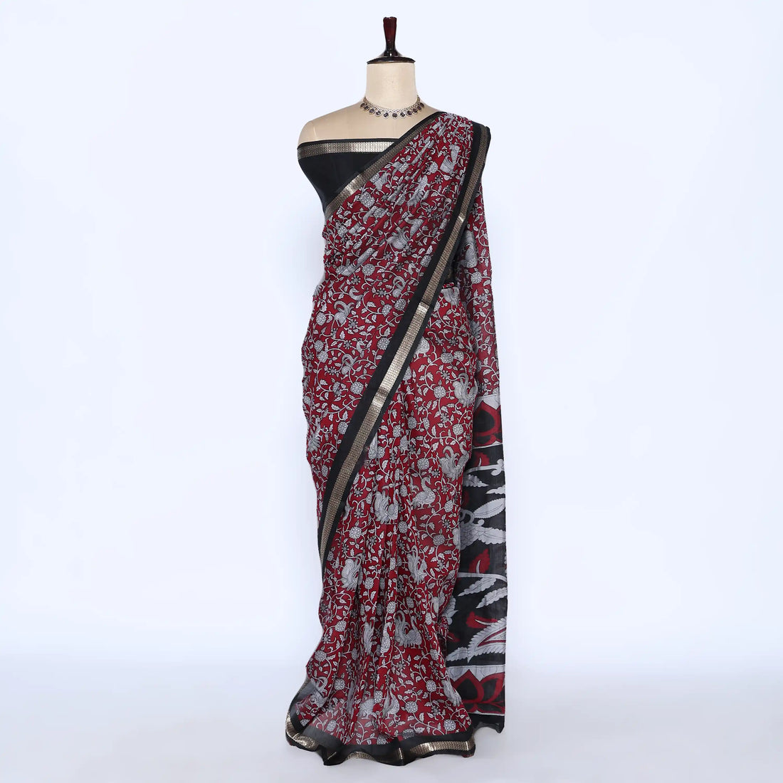 Red Semi Chanderi Sarees for Women | Temple Visits & Summer Events Collection | Jeyachandran - Full View
