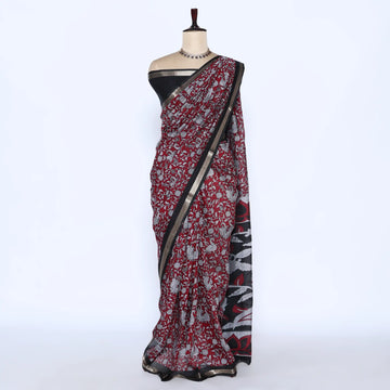 Red Semi Chanderi Sarees for Women | Temple Visits & Summer Events Collection | Jeyachandran - Full View
