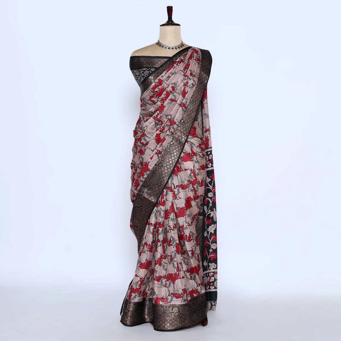 Red Semi Chanderi Sarees for Women | Temple Visits & Summer Events Collection | Jeyachandran - Full View

