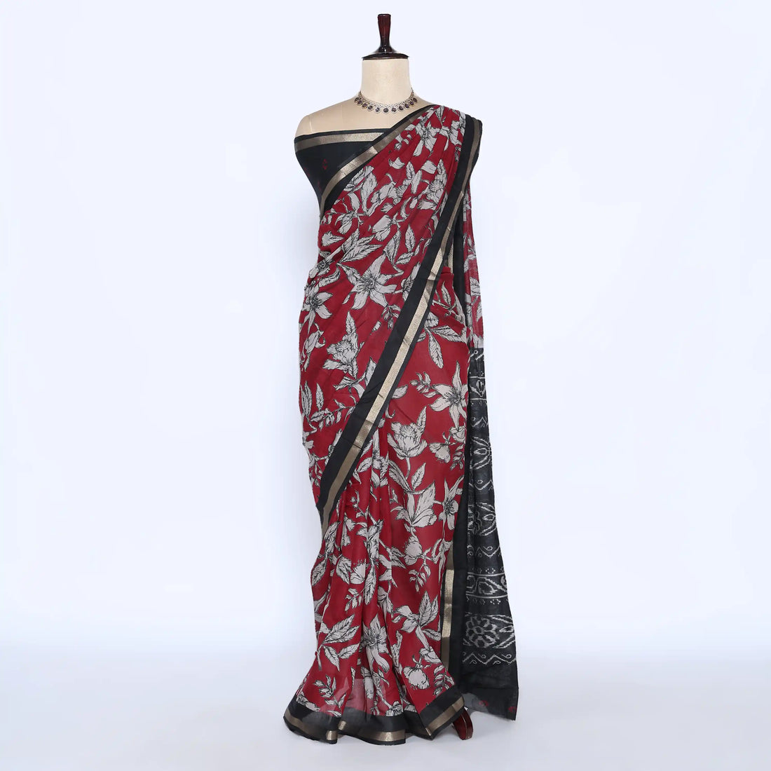 Red Semi Chanderi Sarees for Women | Temple Visits & Summer Events Collection | Jeyachandran - Full View
