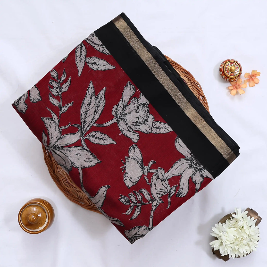 Red Semi Chanderi Sarees for Women | Temple Visits & Summer Events Collection | Jeyachandran - Full View
