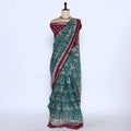 Teal Semi Chanderi Sarees for Women | Temple Visits & Summer Events Collection | Jeyachandran - Full View
