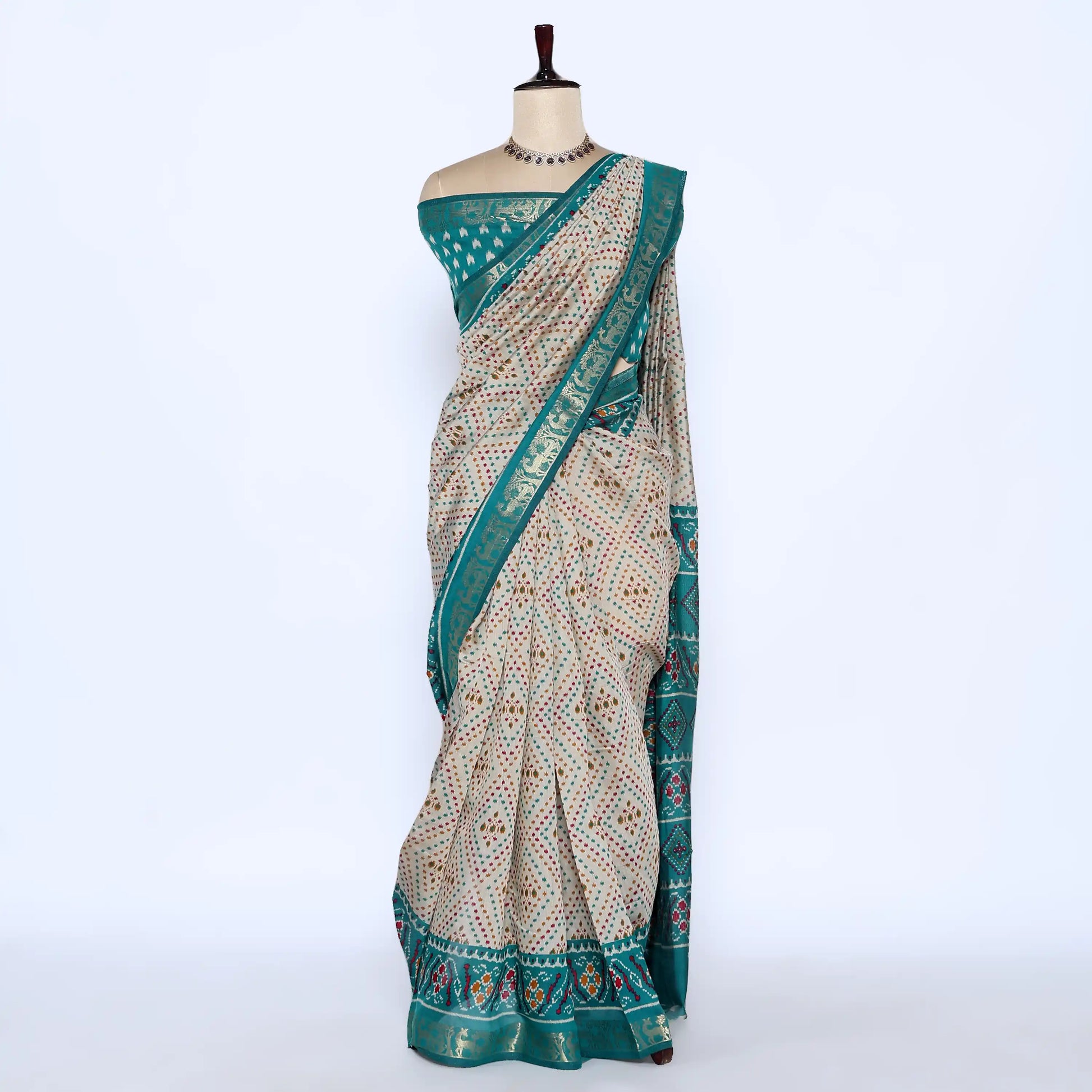 Teal Semi Chanderi Sarees for Women | Temple Visits & Summer Events Collection | Jeyachandran - Full View

