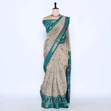 Teal Semi Chanderi Sarees for Women | Temple Visits & Summer Events Collection | Jeyachandran - Full View

