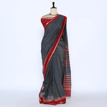 Teal Semi Chanderi Sarees for Women | Temple Visits & Summer Events Collection | Jeyachandran - Full View
