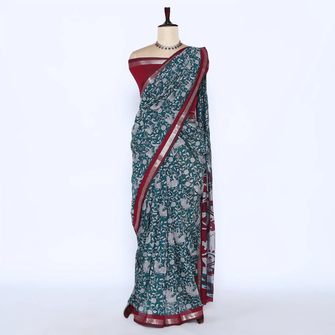 Teal Semi Chanderi Sarees for Women | Temple Visits & Summer Events Collection | Jeyachandran - Full View
