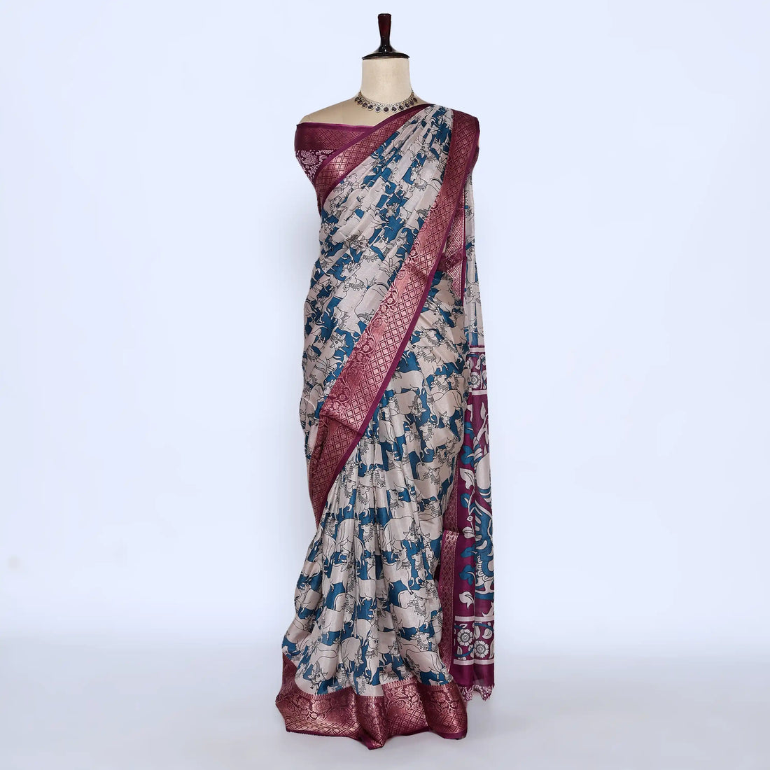 Teal Semi Chanderi Sarees for Women | Temple Visits & Summer Events Collection | Jeyachandran - Full View
