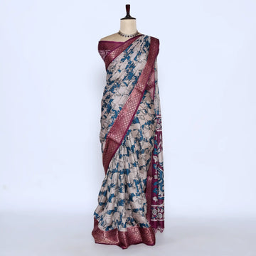 Teal Semi Chanderi Sarees for Women | Temple Visits & Summer Events Collection | Jeyachandran - Full View
