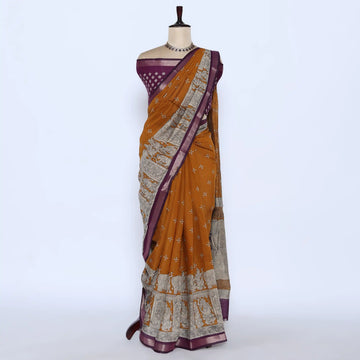 Yellow Semi Chanderi Sarees for Women | Temple Visits & Summer Events Collection | Jeyachandran - Full View
