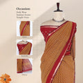 Yellow Semi Chanderi Saree with Butti Print and Red Zari Border on Mannequin - Front View