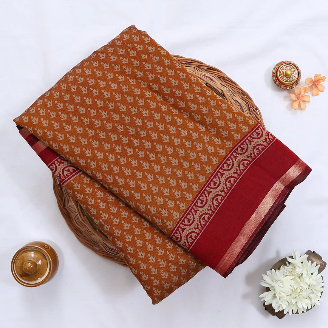 Yellow Semi Chanderi Sarees for Women | Temple Visits & Summer Events Collection | Jeyachandran - Full View
