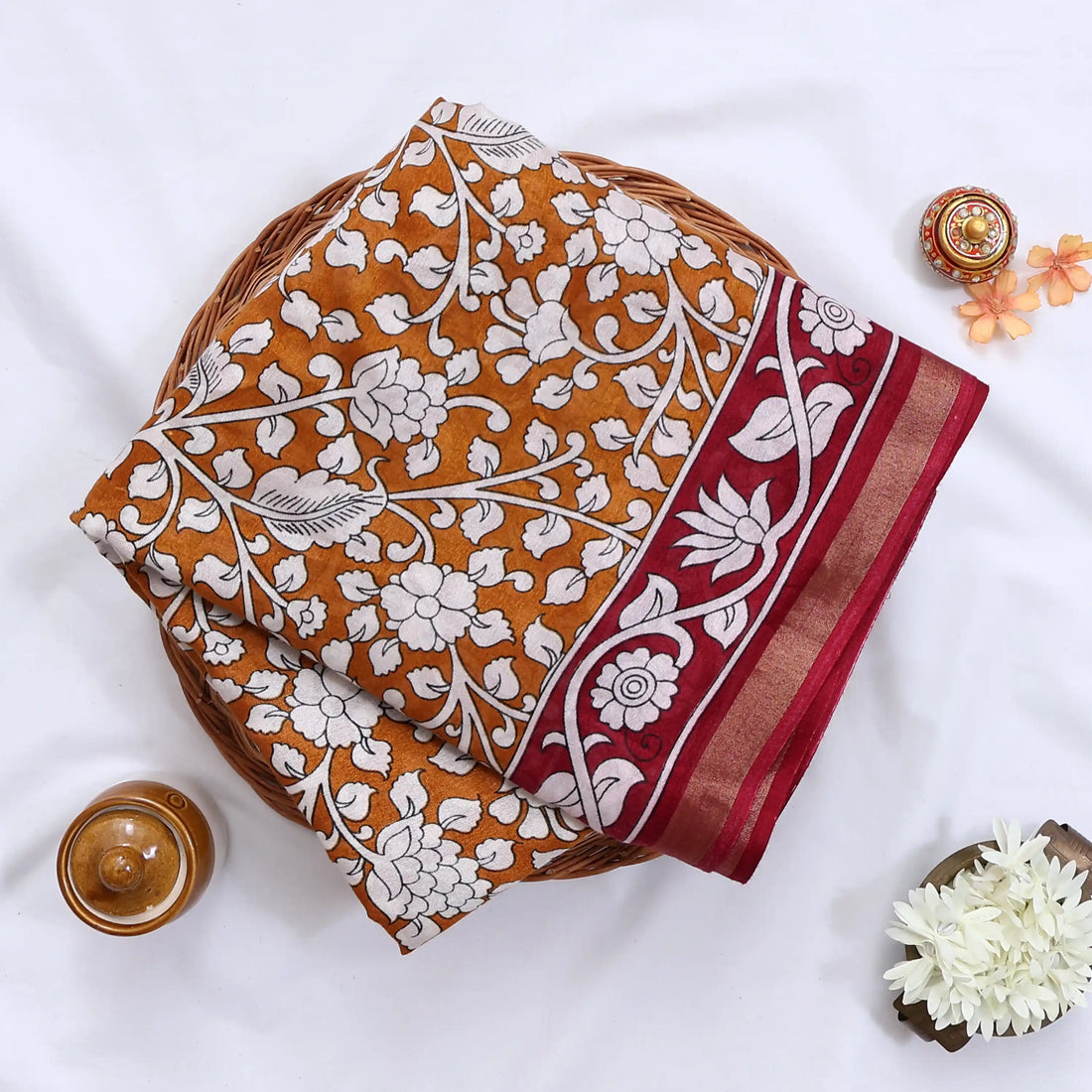 Yellow Semi Chanderi Sarees for Women | Temple Visits & Summer Events Collection | Jeyachandran - Full View
