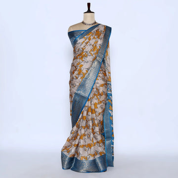 Yellow Semi Chanderi Sarees for Women | Temple Visits & Summer Events Collection | Jeyachandran - Full View
