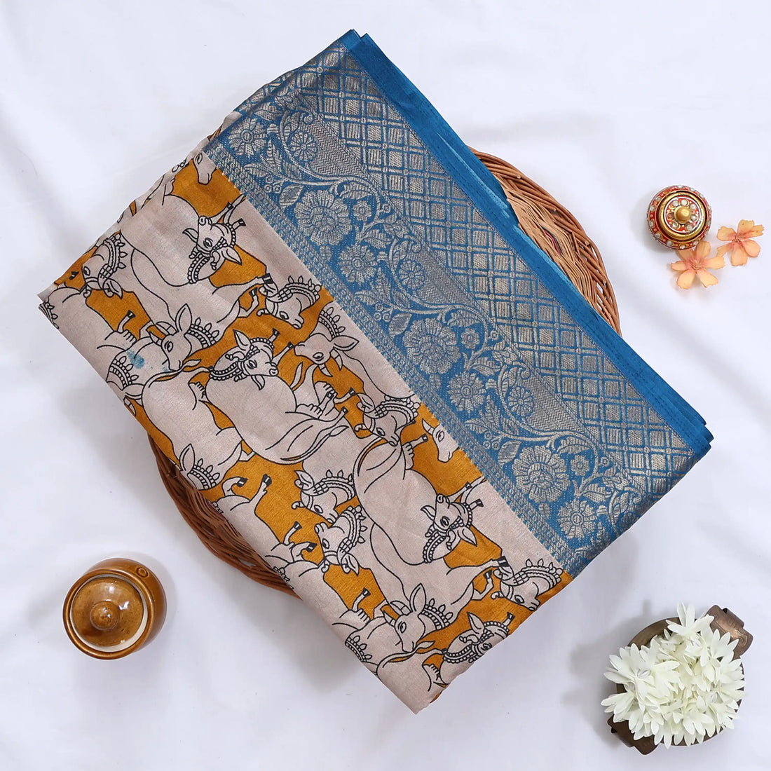 Yellow Semi Chanderi Sarees for Women | Temple Visits & Summer Events Collection | Jeyachandran - Full View

