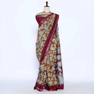 Yellow Semi Chanderi Sarees for Women | Temple Visits & Summer Events Collection | Jeyachandran - Full View

