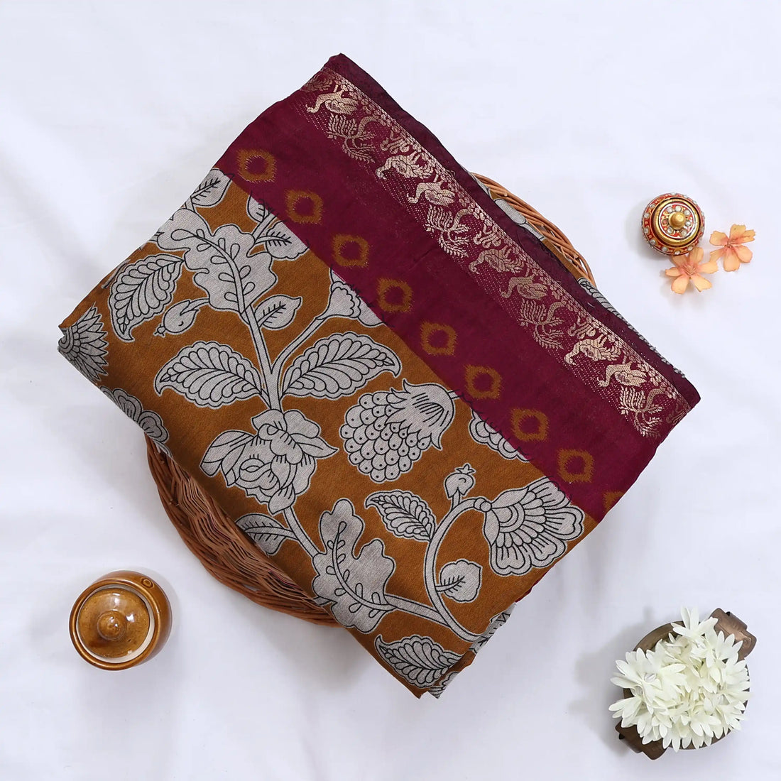 Yellow Semi Chanderi Sarees for Women | Temple Visits & Summer Events Collection | Jeyachandran - Full View
