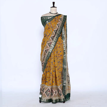 Yellow Semi Chanderi Sarees for Women | Temple Visits & Summer Events Collection | Jeyachandran - Full View
