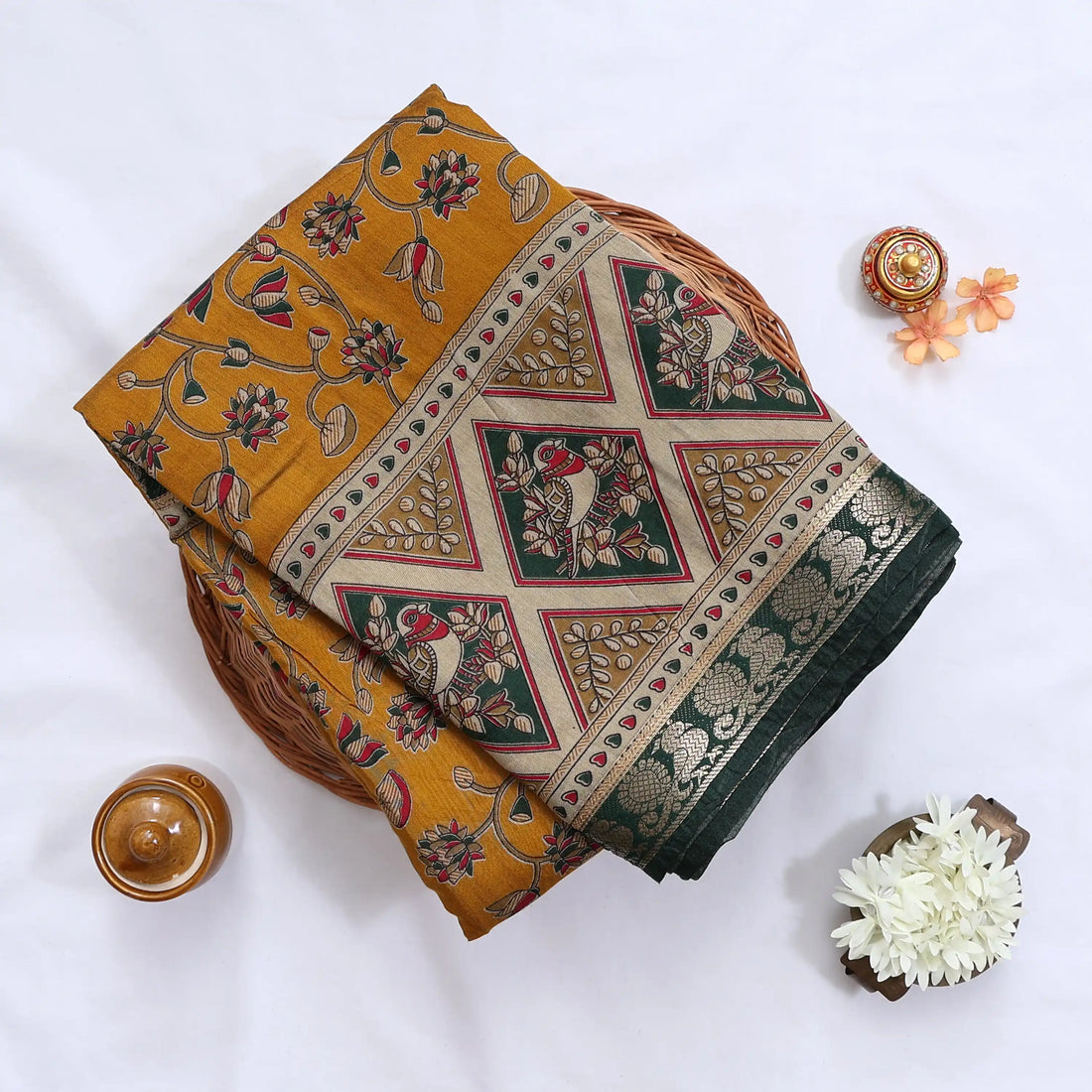Yellow Semi Chanderi Sarees for Women | Temple Visits & Summer Events Collection | Jeyachandran - Full View
