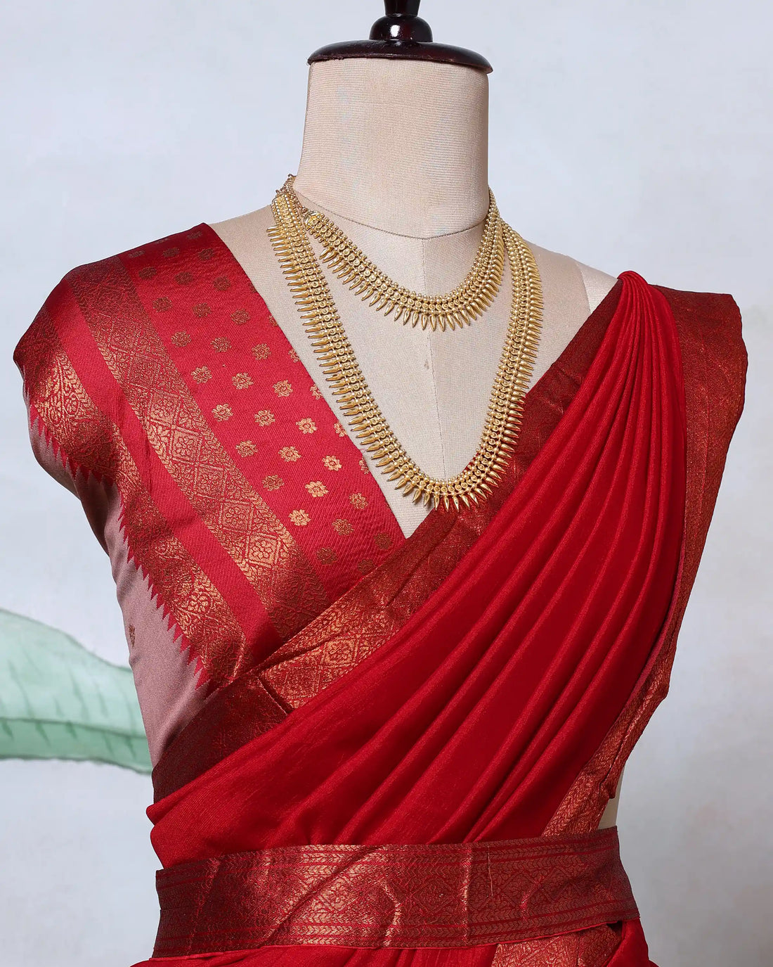 Cotton Semi Stitched Dhavani Set For Women | Festive Wear & Traditional Collection | Jeyachandran - Red & Rose Gold