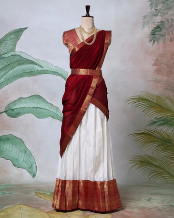 Cotton Semi Stitched Dhavani Set For Women | Festive Wear & Traditional Collection | Jeyachandran - Maroon