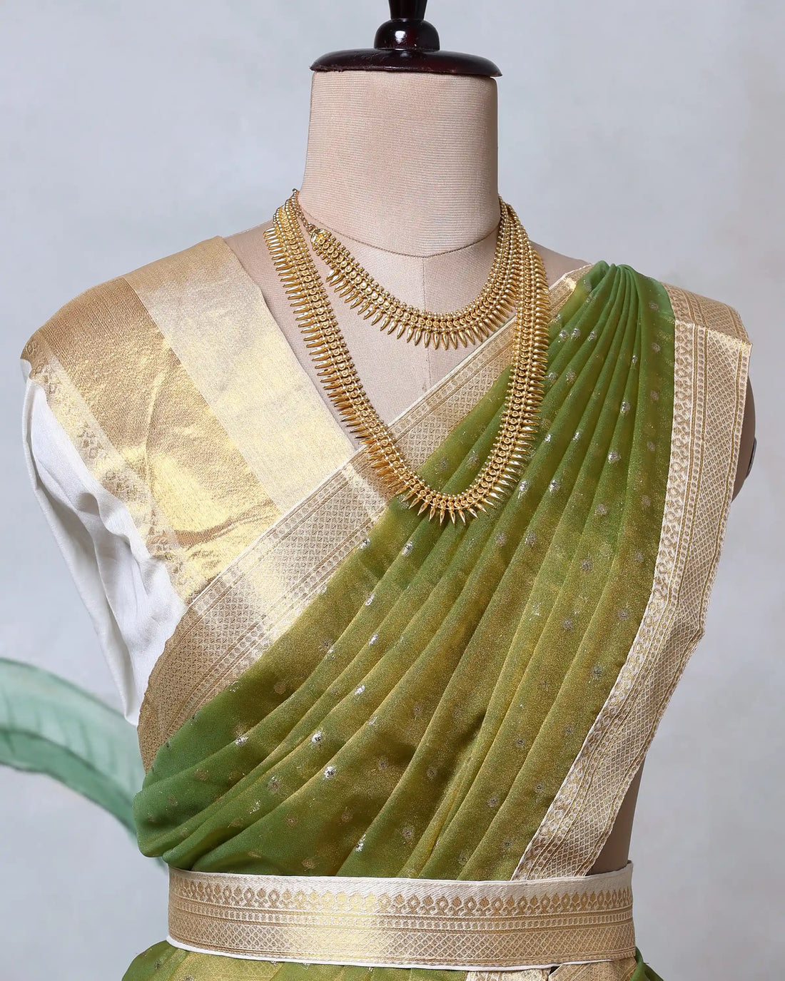 Cotton Semi Stitched Dhavani Set For Women | Festive Wear & Traditional Collection | Jeyachandran - Green & Off White