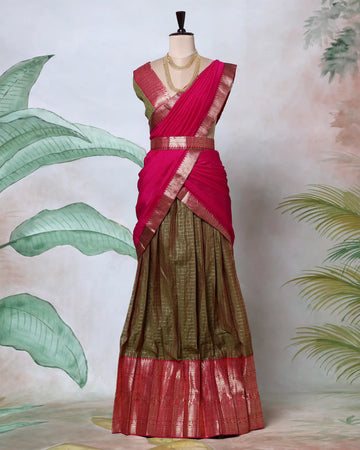 Cotton Semi Stitched Dhavani Set For Women | Festive Wear & Traditional Collection | Jeyachandran