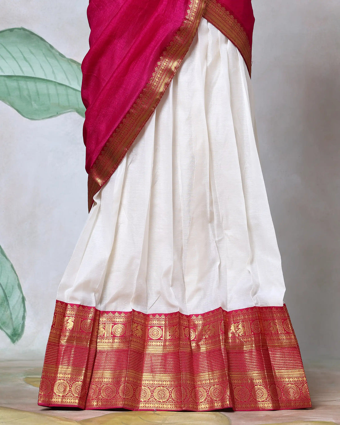 Cotton Semi Stitched Dhavani Set For Women | Festive Wear & Traditional Collection | Jeyachandran - Pink & Off White