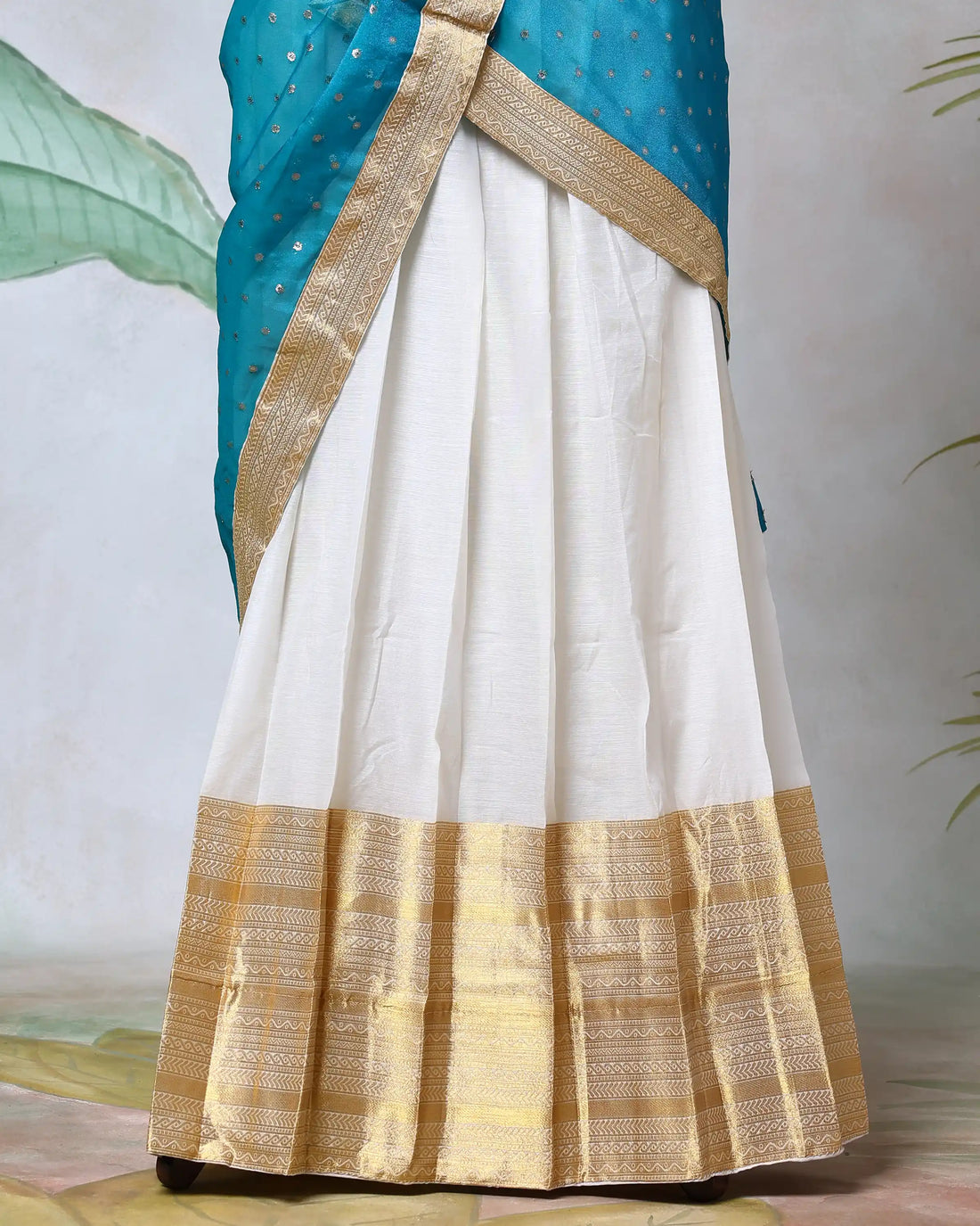 Cotton Semi Stitched Dhavani Set For Women | Festive Wear & Traditional Collection | Jeyachandran - Teal