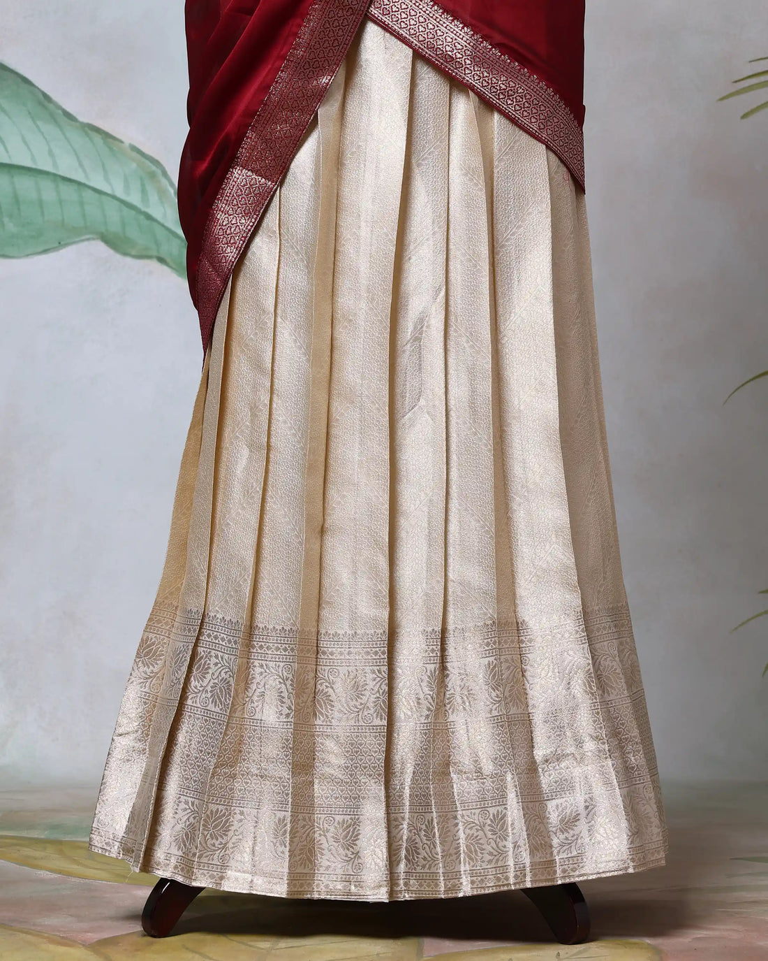 Cotton Semi Stitched Dhavani Set For Women | Festive Wear & Traditional Collection | Jeyachandran - Maroon & Cream