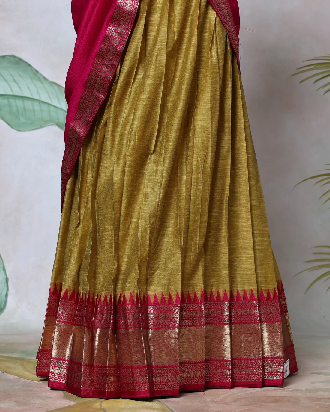 Cotton Semi Stitched Dhavani Set For Women | Festive Wear & Traditional Collection | Jeyachandran - Pink & Olive Green