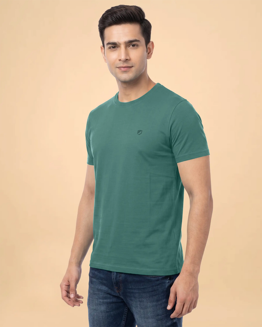 JASE Men's Solid Round Neck Half Sleeve Regular Fit T-Shirt - Green
