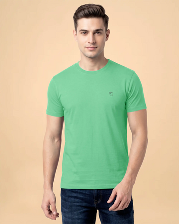 JASE Men's Solid Round Neck Half Sleeve Regular Fit T-Shirt - Light Green