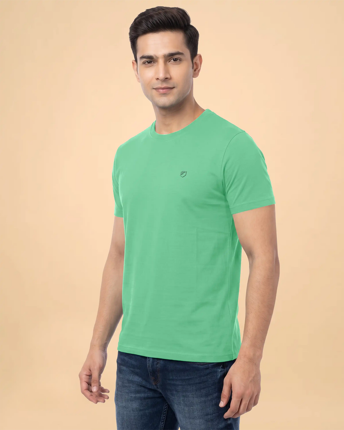 JASE Men's Solid Round Neck Half Sleeve Regular Fit T-Shirt - Light Green