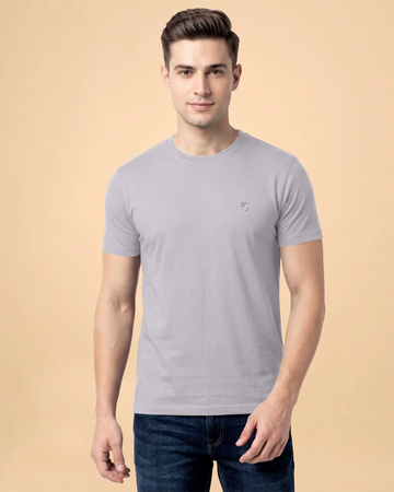 JASE Men's Solid Round Neck Half Sleeve Regular Fit T-Shirt - Light Grey