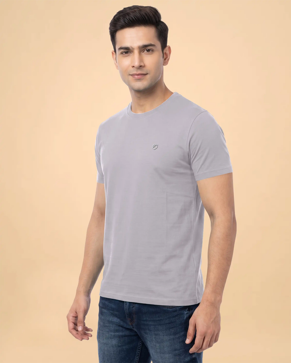 JASE Men's Solid Round Neck Half Sleeve Regular Fit T-Shirt - Light Grey