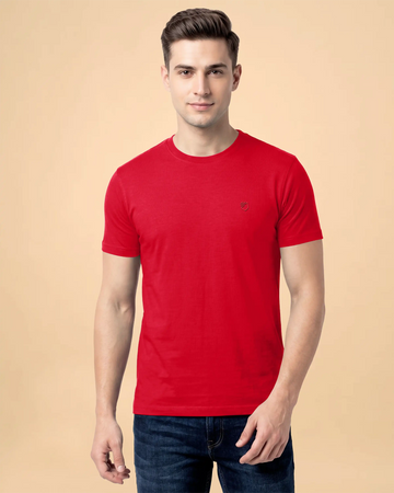 JASE Men's Solid Round Neck Half Sleeve Regular Fit T-Shirt -Light Red