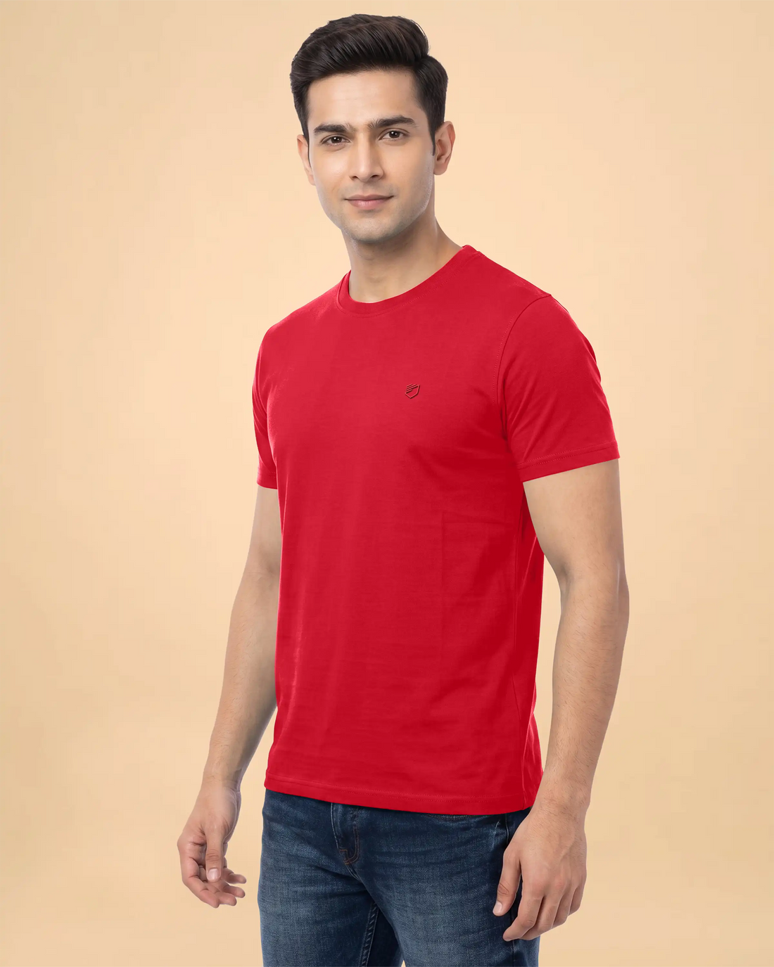 JASE Men's Solid Round Neck Half Sleeve Regular Fit T-Shirt -Light Red