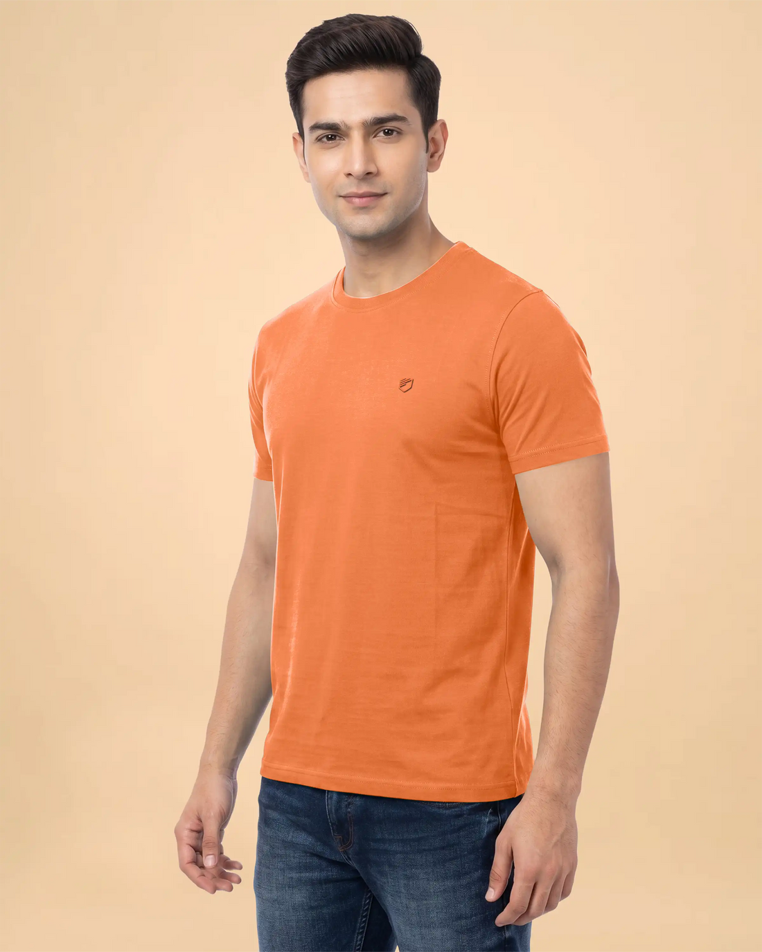 JASE Men's Solid Round Neck Half Sleeve Regular Fit T-Shirt - Orange